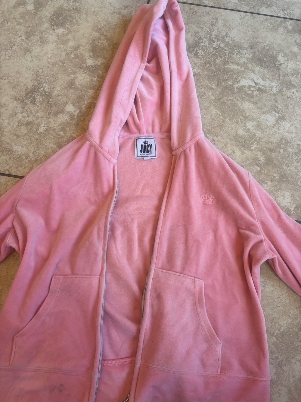 Juicy Couture Pink Velour Hoodie with Crown Embroidery